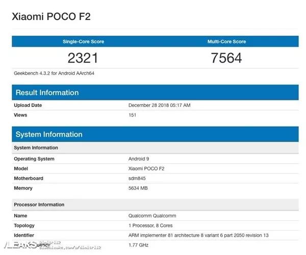 小米新機F2現身跑分：驍龍845+安卓9.0 科技 第1張
