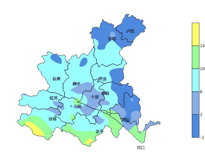 红河州12月29～31日最低气温预报图