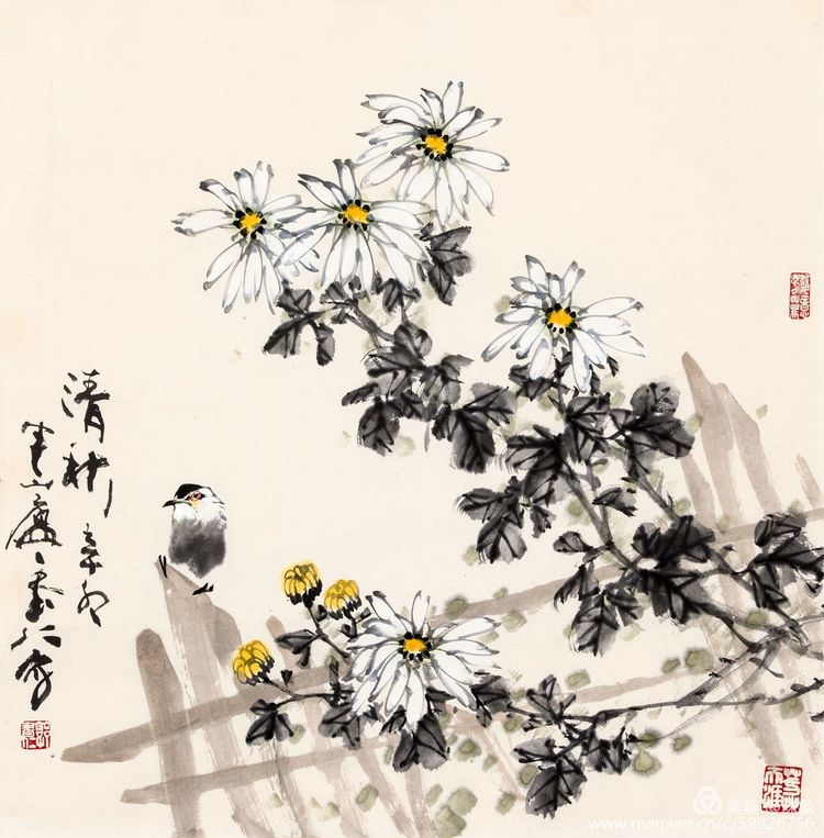 郭书仁的花鸟画笔精墨妙,赋色淡雅,画面静爽宜人,具有诗一般的韵味和