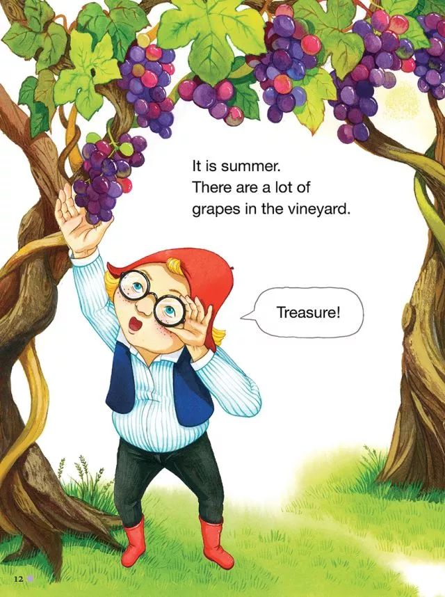 夏天到了, 葡萄园里长出了好多好多的葡萄, 小儿子看着葡萄说:"原来这
