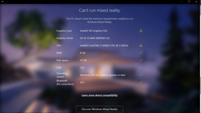 Windows Mixed Reality电脑检查应用现可直接让你跳转至PC购买页