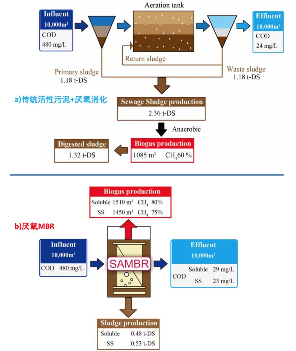 还对anmbr进行了中试实验,并且与传统的活性污泥法工艺系统进行对比