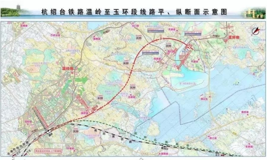 出站后向东跨漩门湾止于玉环市芦浦镇隔岭村设玉环站