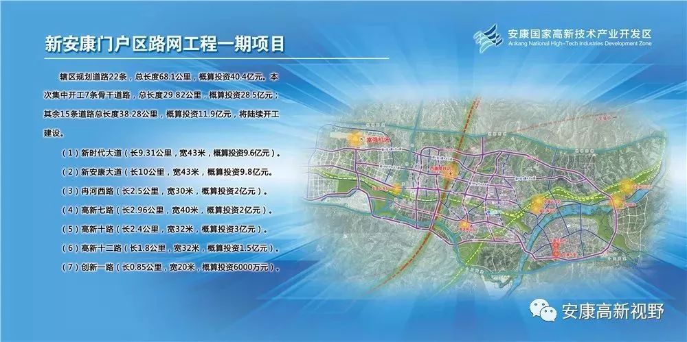 高新十路,高新十二路,创新一路 共7条道路 全长30公里 (新安康门户区