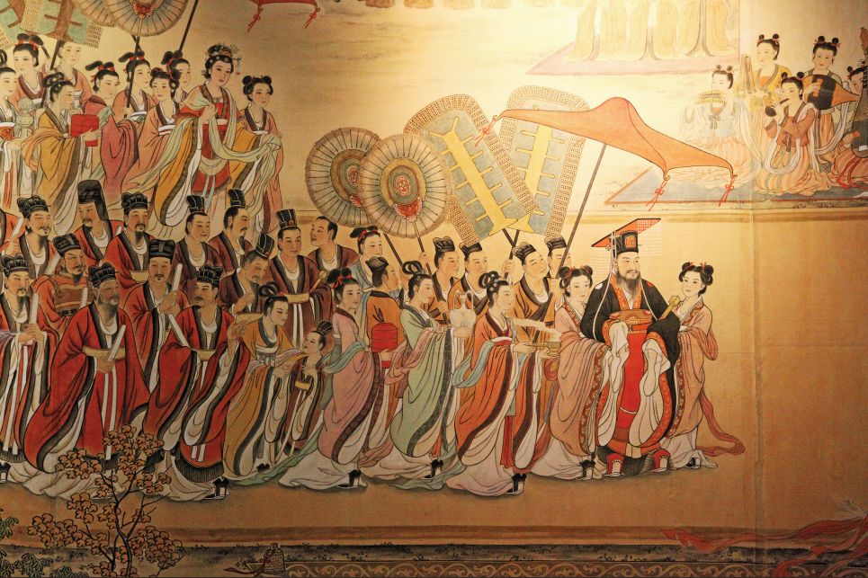 隋炀帝下江南壁画(现代)分裂的因子甚至还深植在隋炀帝本人的心里.