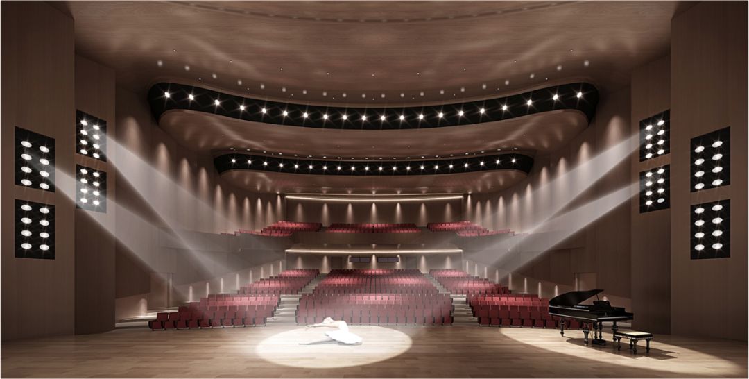 剧院综合体建筑面积19970平方,地下室3207平方,大剧场采用镜框式舞台