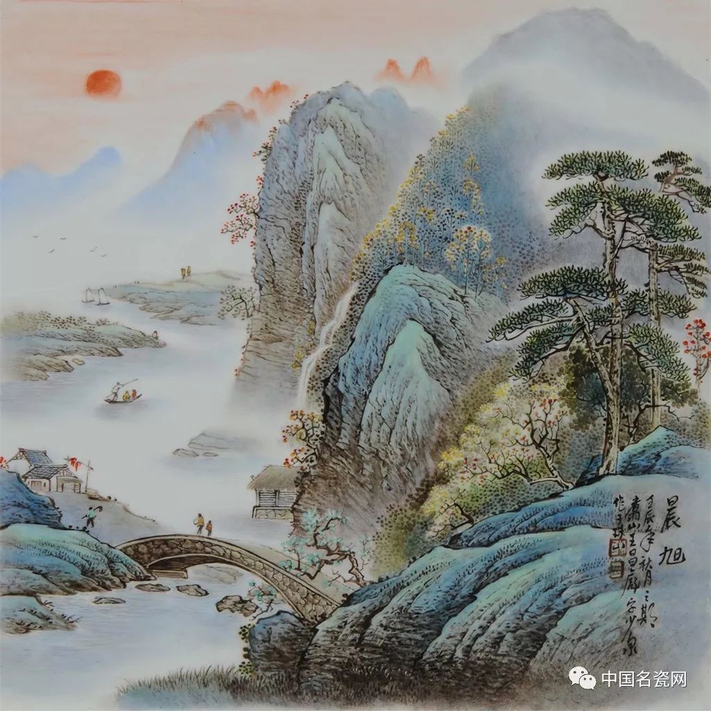 粉彩山水大江大河