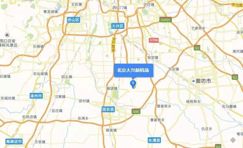公开资料显示,大兴国际机场位于大兴区榆垡镇,礼贤镇和廊坊市广阳区