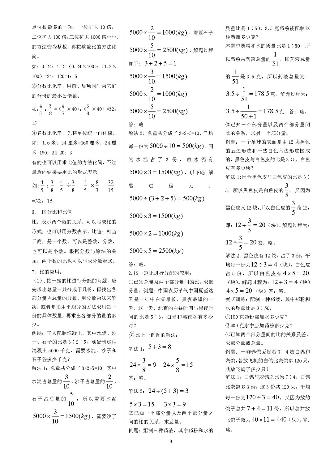 六年级数学上册复习资料(知识点 题型 例题 一题多解)