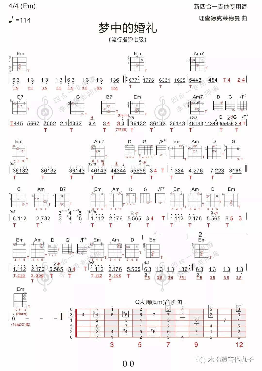 梦中的婚礼(指弹) 理查德克莱德曼 新四合一吉他谱