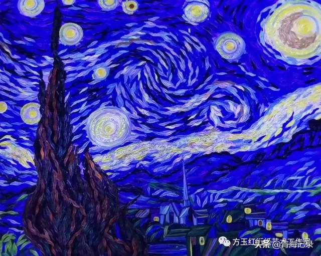 这姑娘居然用纸画了一幅梵高的《星空》