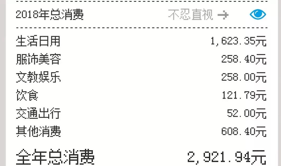 当然,也有佛系账单,只消费接近3000多块的