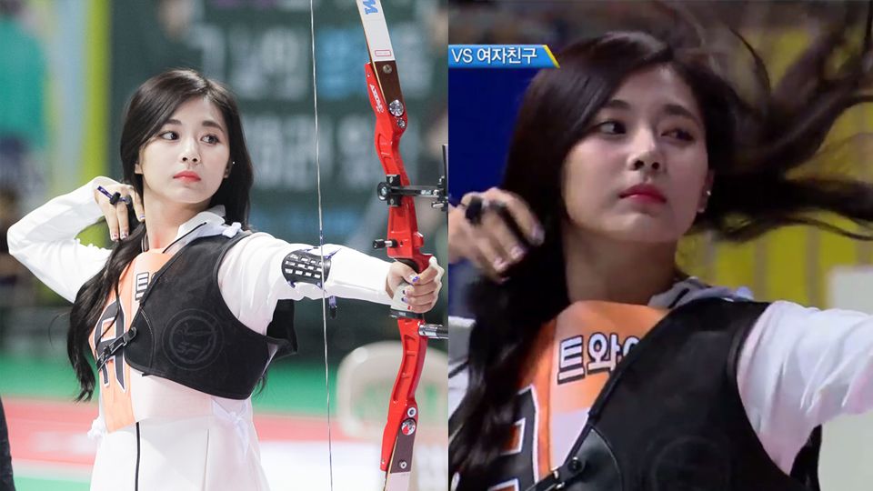 2016年周子瑜在韩国的《偶像明星运动会》中秋节特辑中,参与射箭的