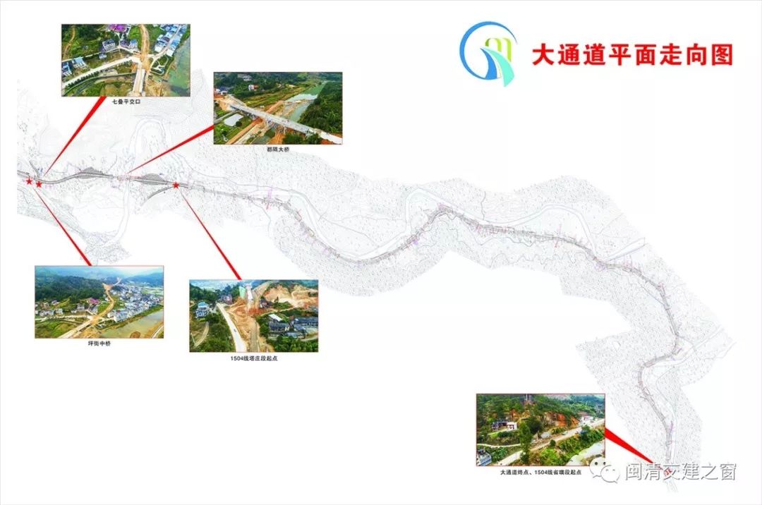 筑梦交通闽清梅溪新城至省璜大通道5条线路航拍图