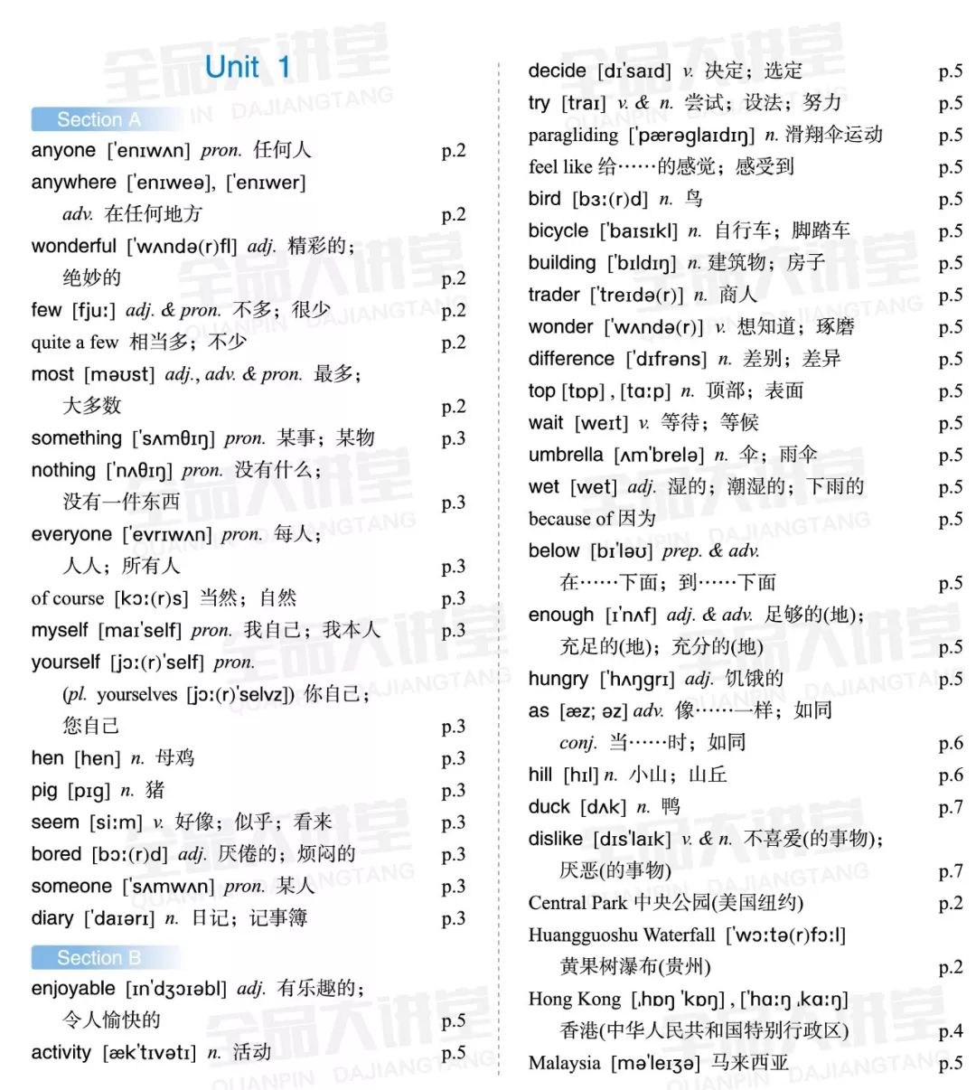 人教版八年级上册词汇表