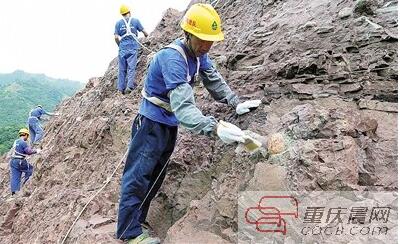 2017年6月28日,重庆,地质工程队正在对云阳县普安乡恐龙化石进行发掘.