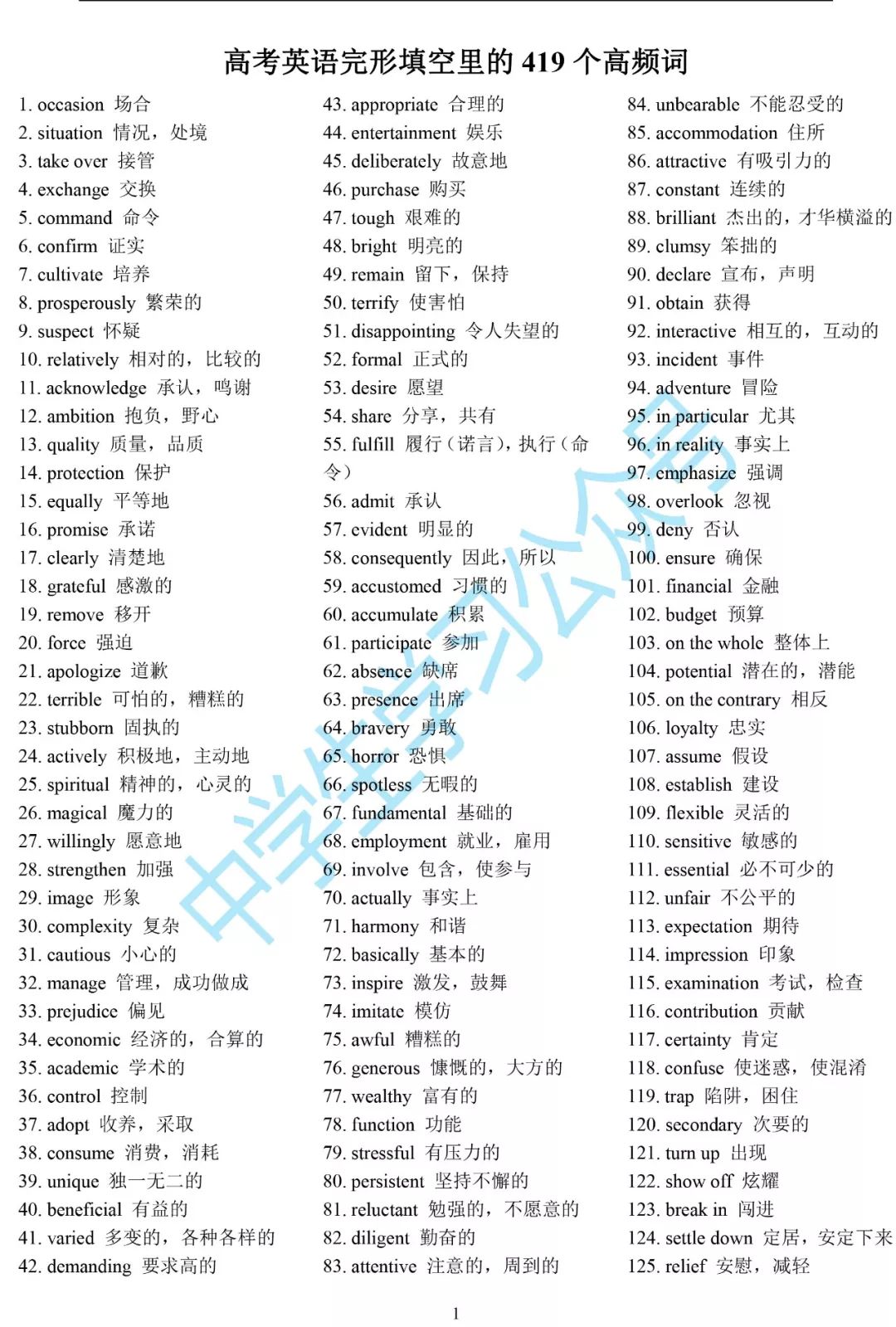 高考英语完形填空常考的419个高频词,必须记住!