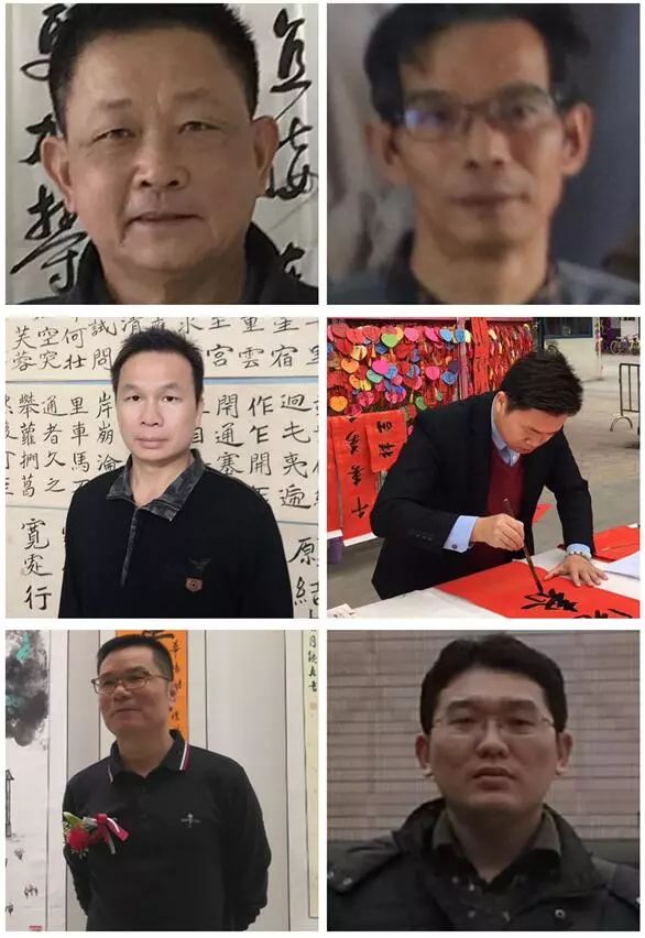 (上图为麻涌书法大家,依次为祝家伟,刘润荣,蓝广田,刘任发,莫镜森