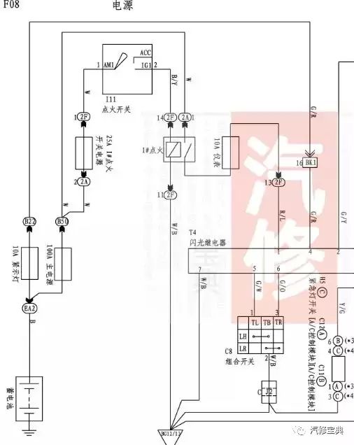 而1是一个受点火继电器控制的正极.