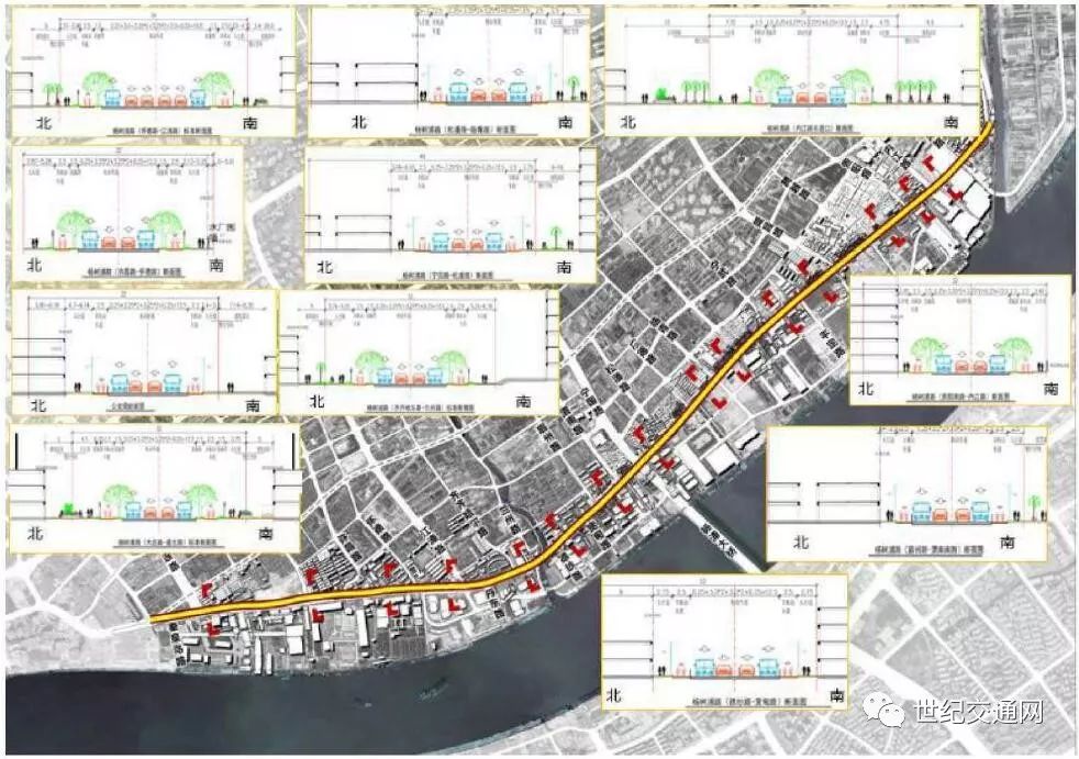 杨树浦路因地制宜的断面设计示意图