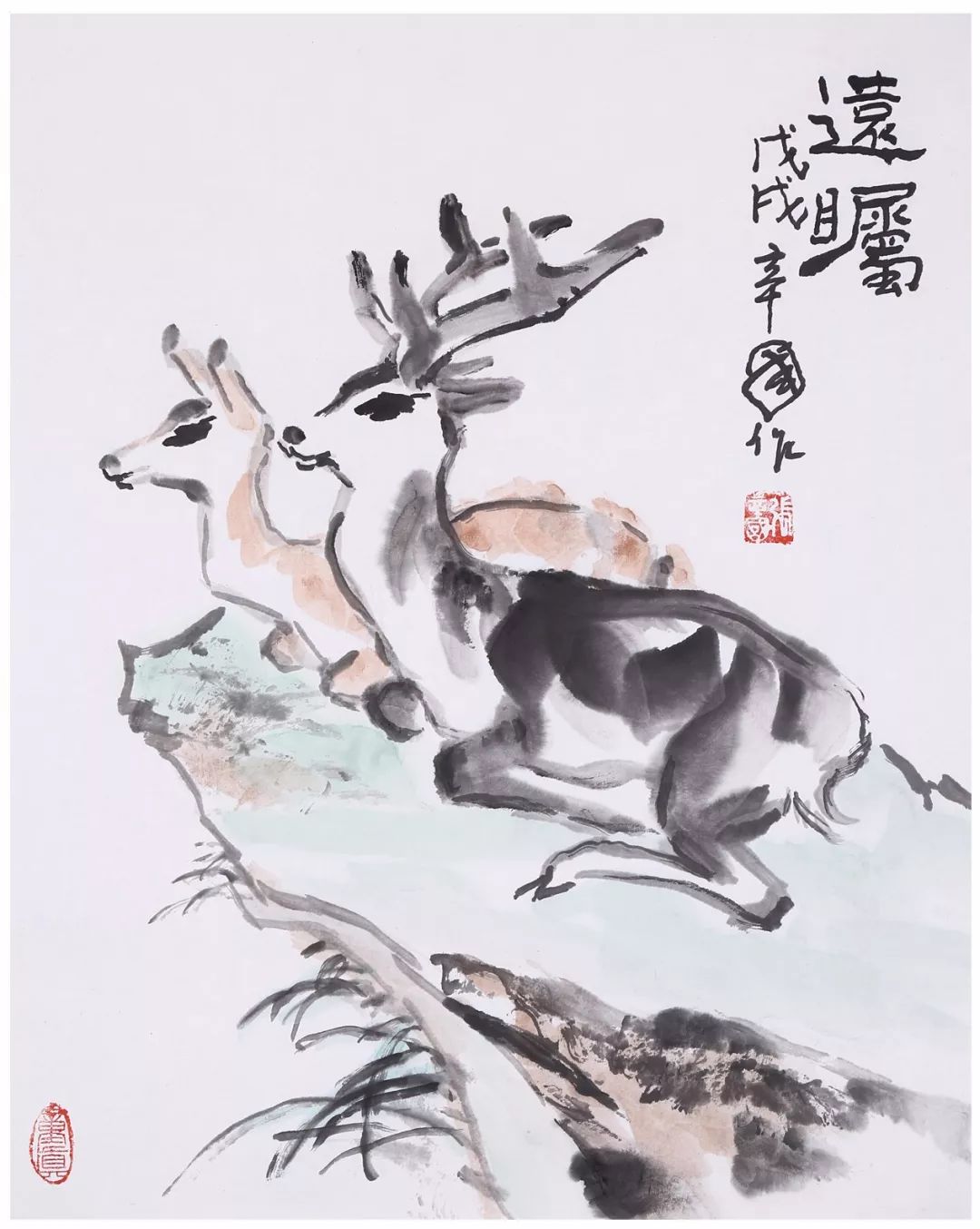 《友声》张辛国,中国画画家,主要画鹿.