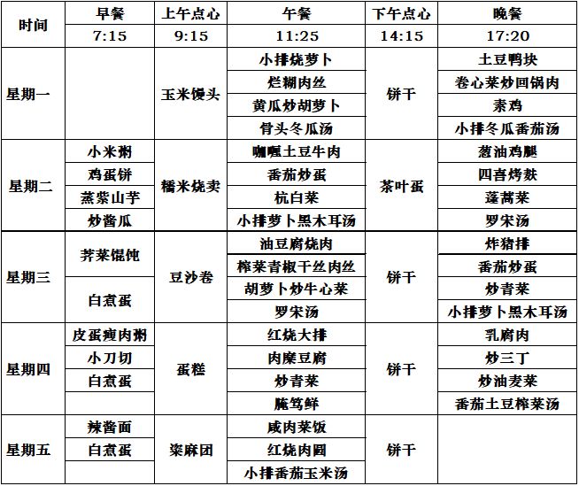 爱菊小学 一周菜单 基础上天天不重样, 2个年夜荤1个小荤1个素,再加