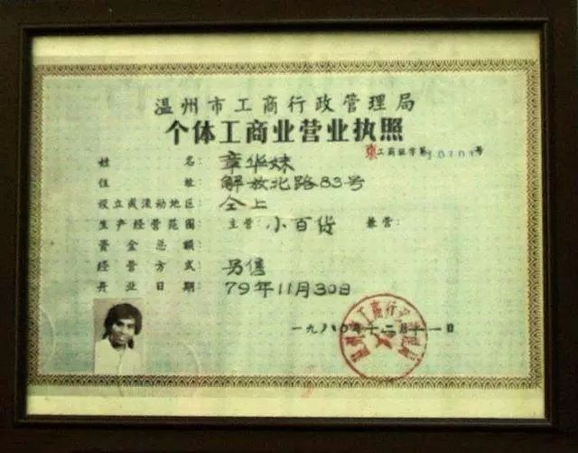 中国第一张个体工商业营业执照