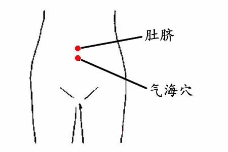 气海穴位于人体的下腹部,直线连结肚脐与耻骨上方,从肚脐向下一寸半的