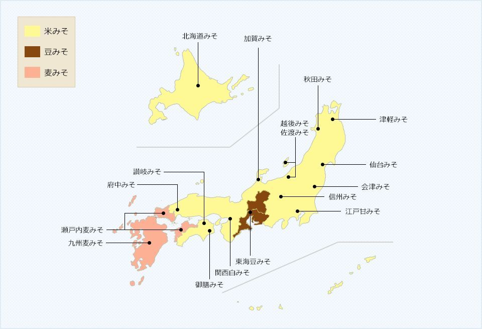 日本全国味噌分布,图中深棕色部分即为东海地区