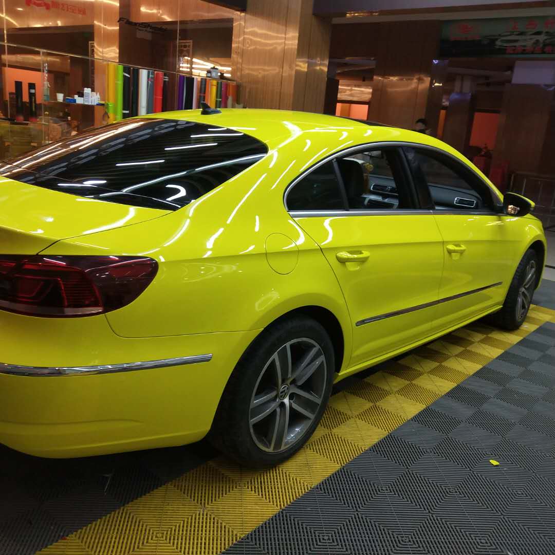 大众cc外观车身改色贴膜水晶柠檬黄案例呈上膜幻空间出品