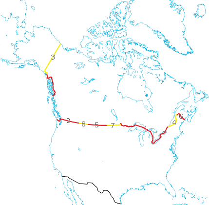 地图看世界;美国与加拿大国界线与美加之间的