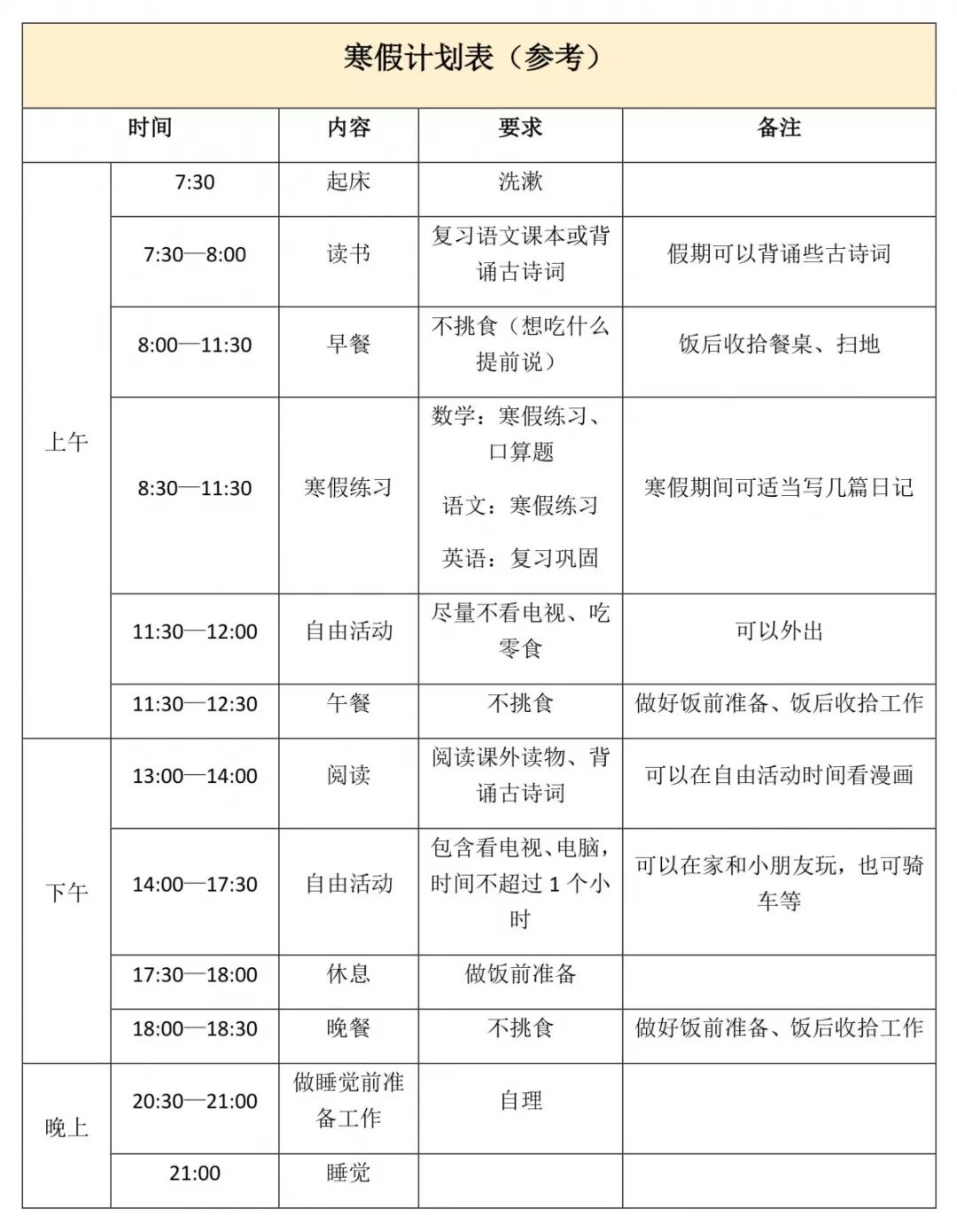 今天,我们为大家准备了一份寒假计划表作为一个时间截点参考,各学科