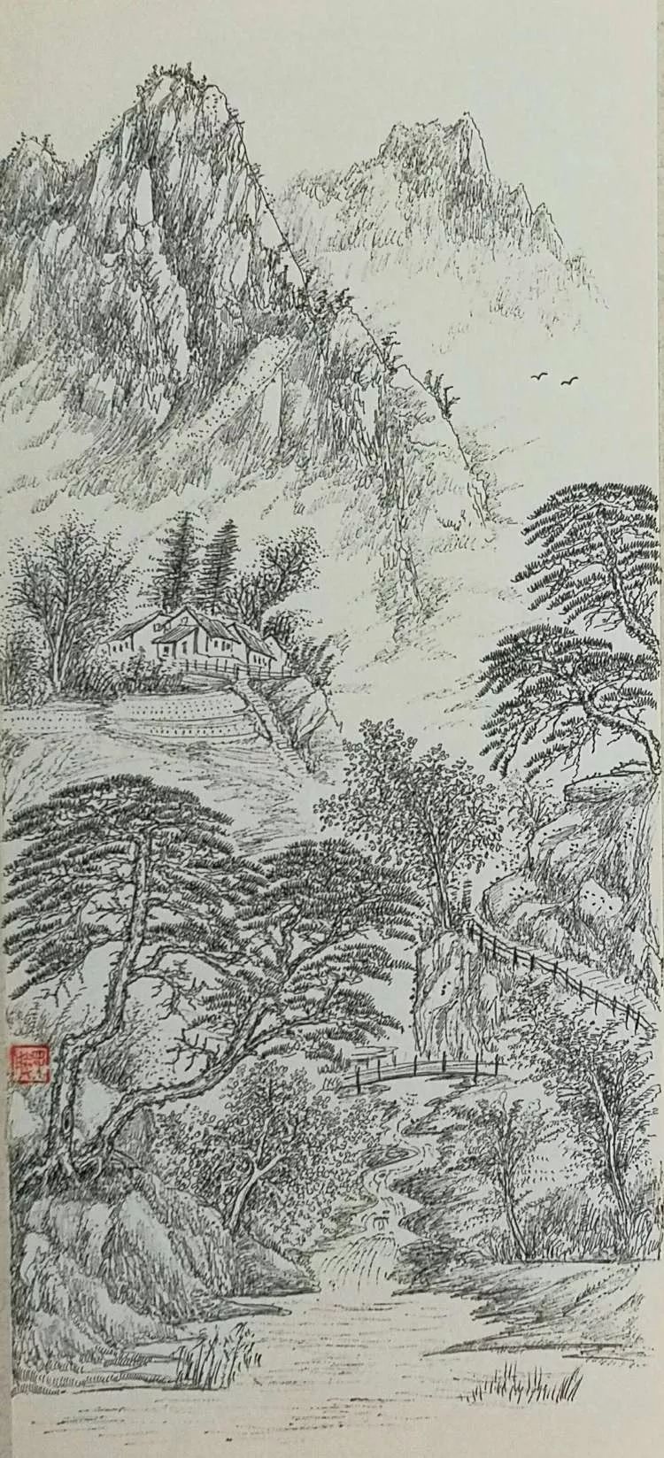 万福会书画社成员,青岛市美协会员--孙得胜钢笔画作品