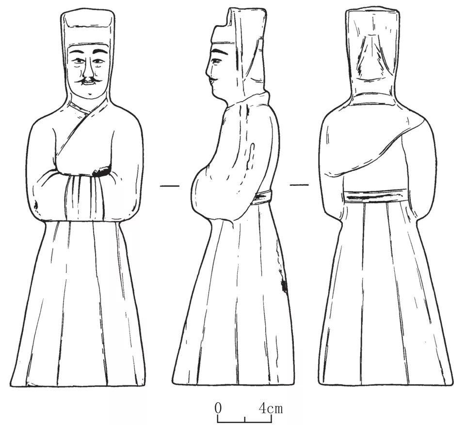 图五 平巾帻男立俑(m1:49)图四 合欢帽男立俑(m1:56)图三 白彩武士俑