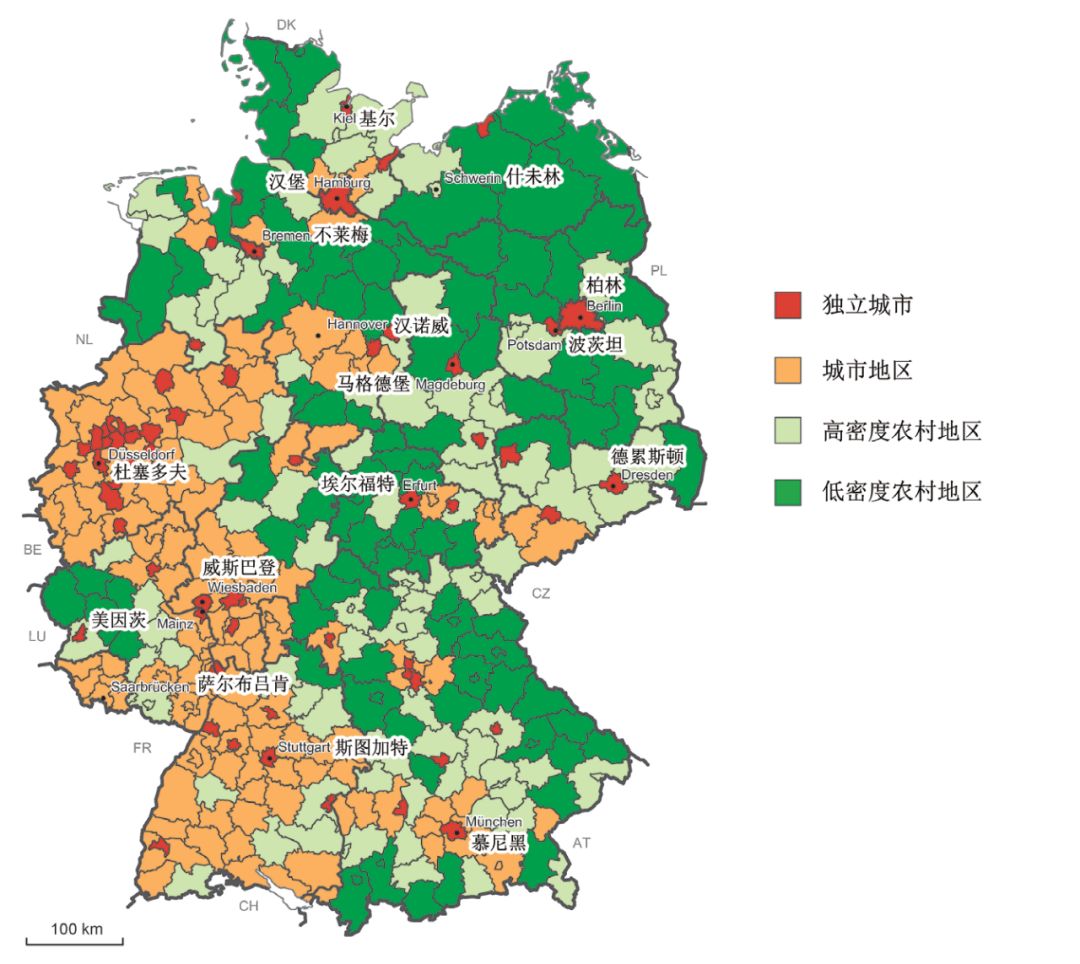 值得注意的是,德国城镇除了行政和大小分类,还有定居点的圈层分类(图