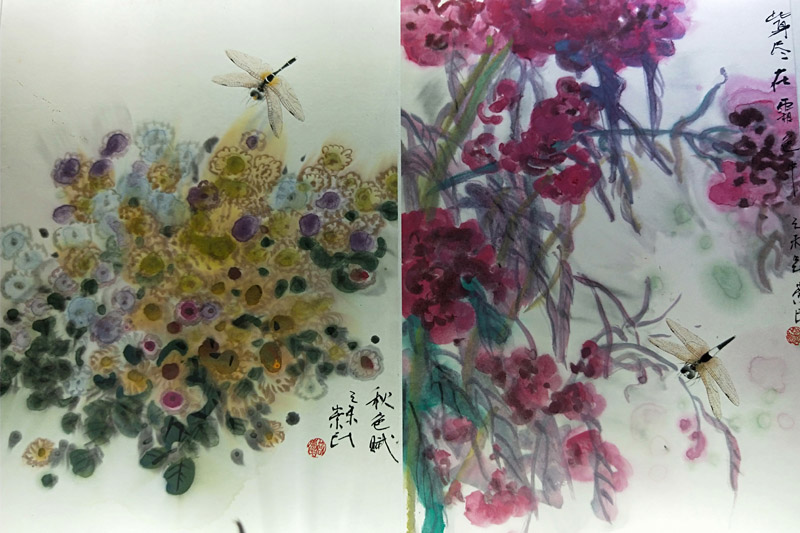 画展展出简崇明国画《花卉册页》部分作品