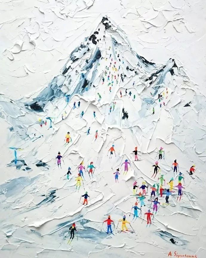 油画刀堆砌出的沙滩和滑雪场alenashymchona作品欣赏