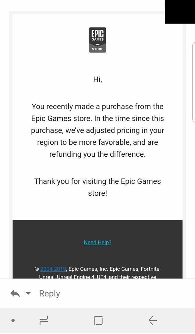 EPIC遊戲商城竟然主動為玩家退還遊戲降價前後差價 遊戲 第2張