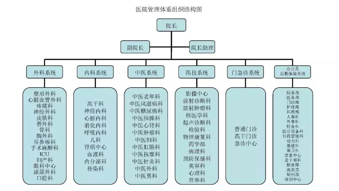 医院管理体系组织结构图 甲医院人员及科室配置 1.