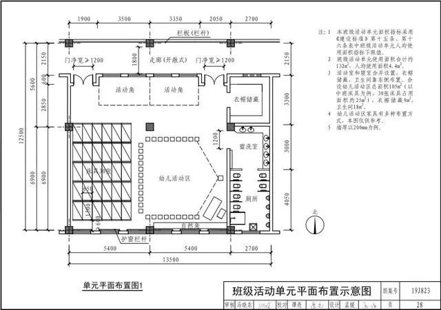 班级活动单元平面图(活动单元人均使用面积下限值)