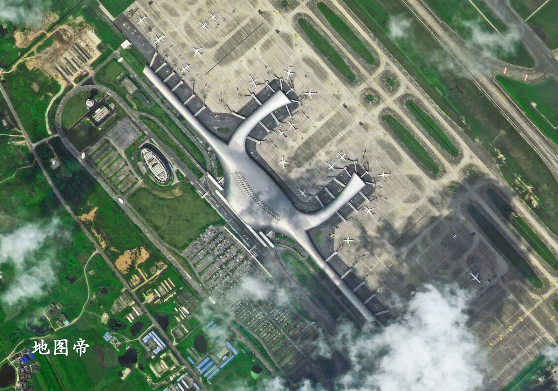 航拍南宁吴圩国际机场,猜猜造型像什么?