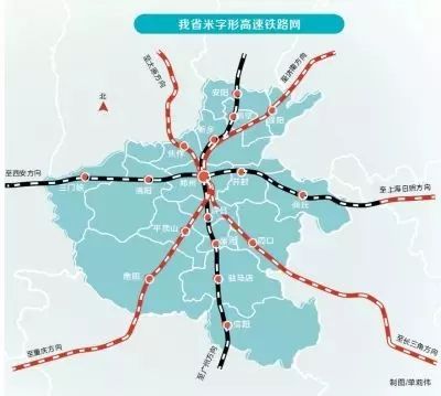 郑州又成为在建的密集型高铁枢纽,到2020年,郑州的"米字型"高铁将基本