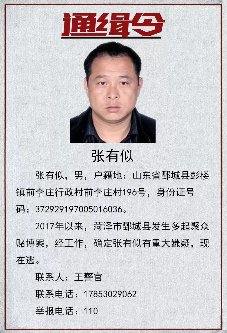 寻衅滋事强奸介绍卖淫聚众赌博菏泽市公开通缉20名在逃人员