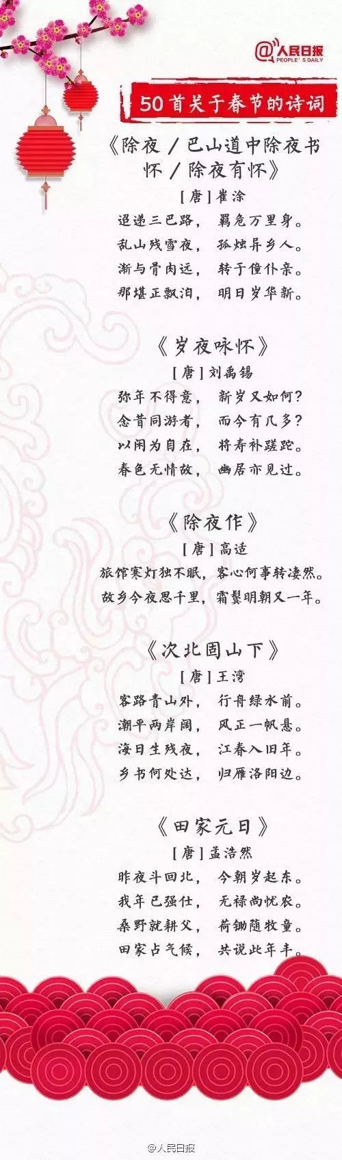 人民日报描写春节的诗句50首,慢慢品读!
