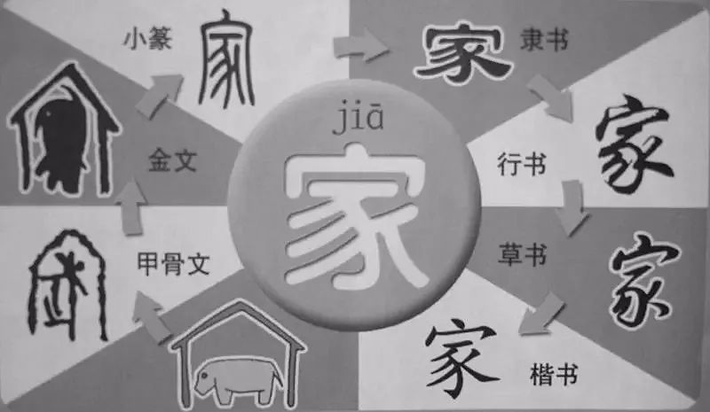 豕即是猪而从金文到楷书的"家"字中十二生肖主题年画(局部) 图自网络