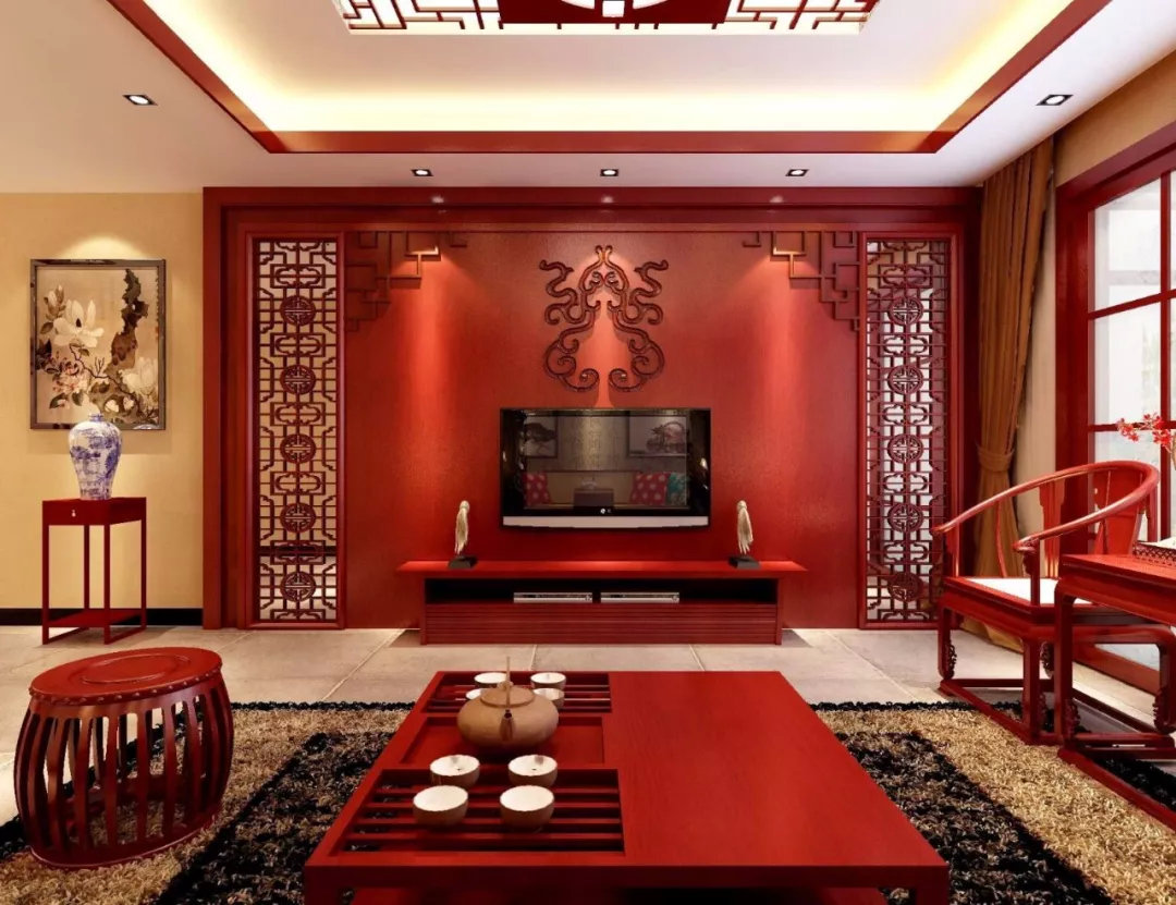 中式风格喜庆红色卧室装修效果图- 中国风