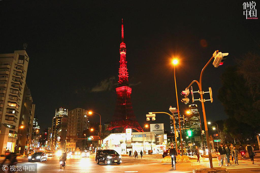 日本東京塔首次點亮中國紅 未分類 第1張