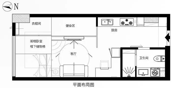 30㎡一字型北欧风单身公寓,利用空间层高,将卧室设计成阁楼!