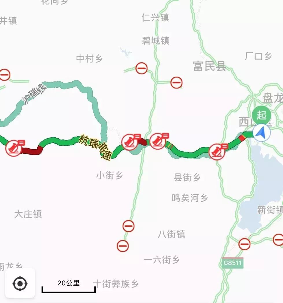 昆楚高速车流集中在安宁禄裱至禄丰大红田隧道路段,以及彩云路段.