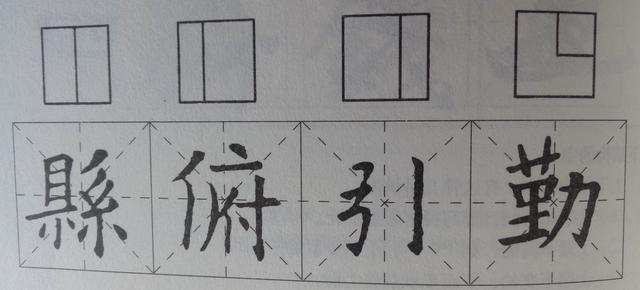 左右结构的字要根据左右所占的比例分 1,相等比例的字,要写有高矮